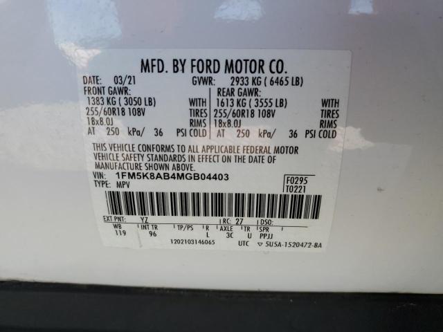 1FM5K8AB4MGB04403 | 2021 FORD EXPLORER P