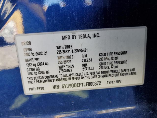 2020 Tesla Model Y VIN: 5YJYGDEF1LF000372 Lot: 40659144