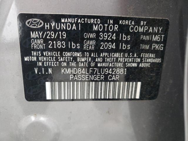 2020 Hyundai Elantra Sel VIN: KMHD84LF7LU942881 Lot: 37911374