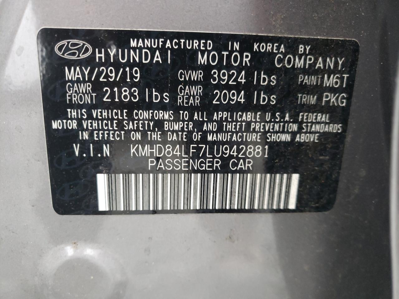 KMHD84LF7LU942881 2020 Hyundai Elantra Sel