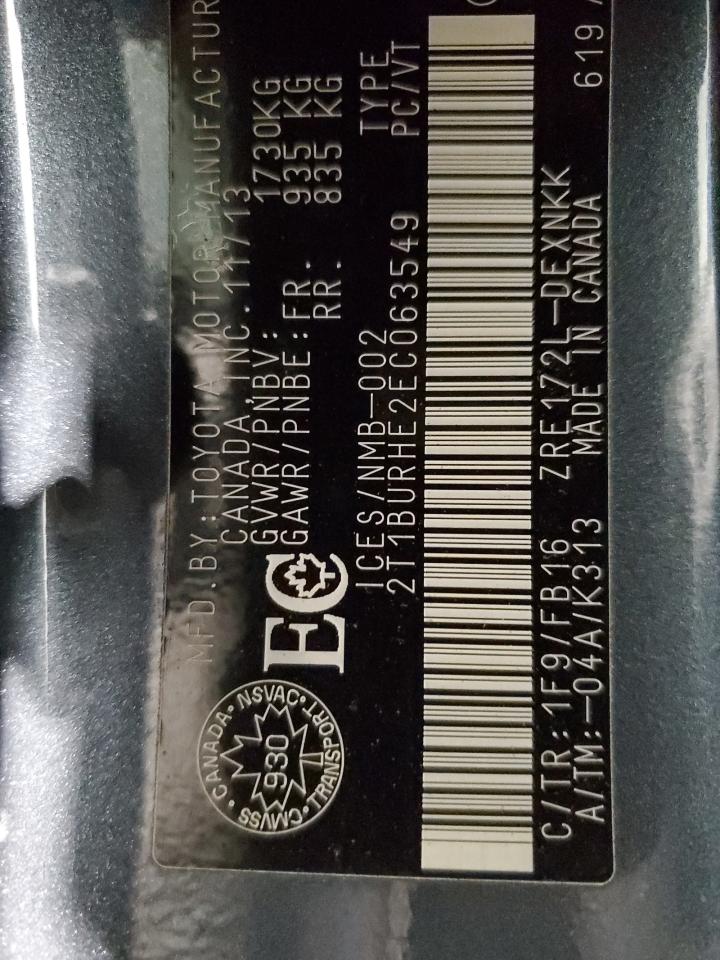 2T1BURHE2EC063549 2014 Toyota Corolla L