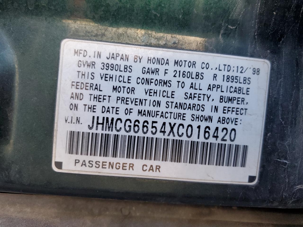 JHMCG6654XC016420 1999 Honda Accord Lx