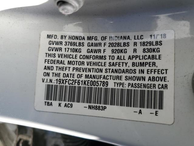 19XFC2F61KE005789 | 2019 HONDA CIVIC LX