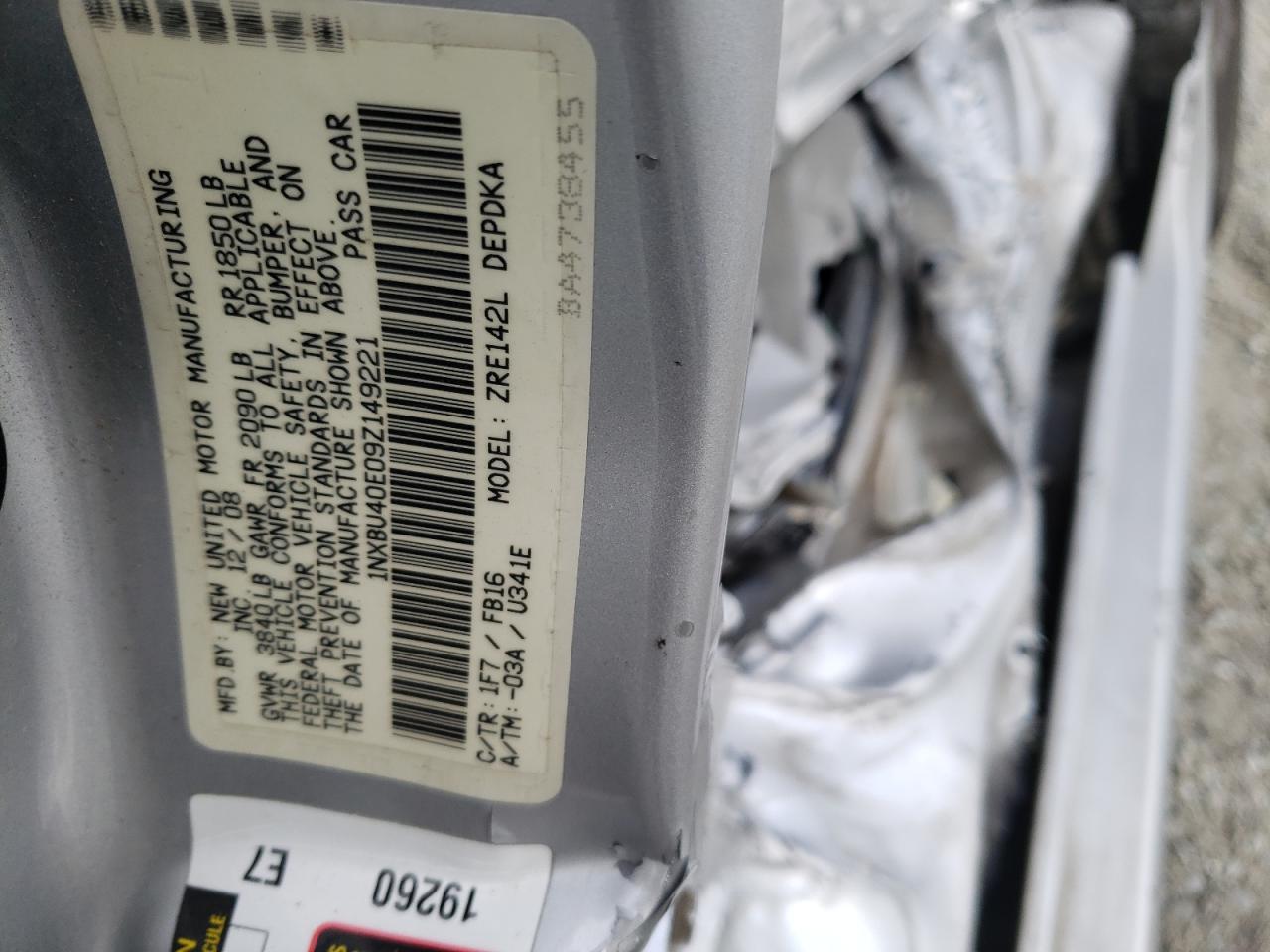 1NXBU40E09Z149221 2009 Toyota Corolla Base