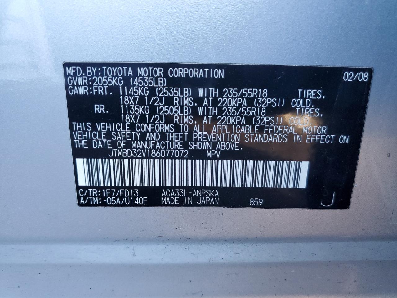 JTMBD32V186077072 2008 Toyota Rav4 Sport