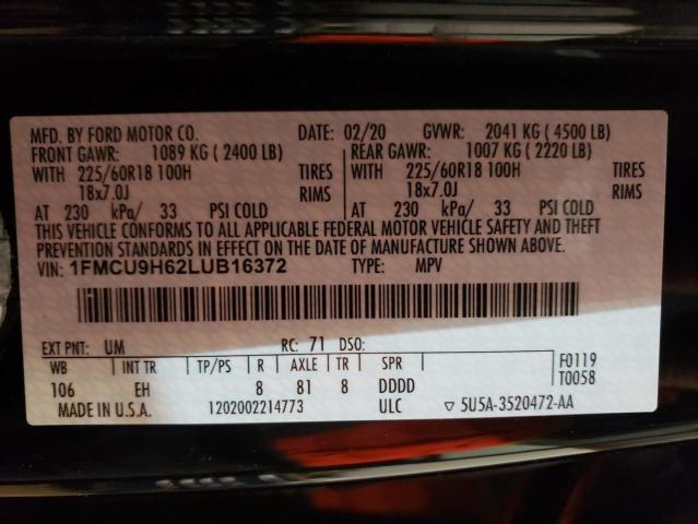 VIN 1FMCU9H62LUB16372 2020 Ford Escape, Sel no.14