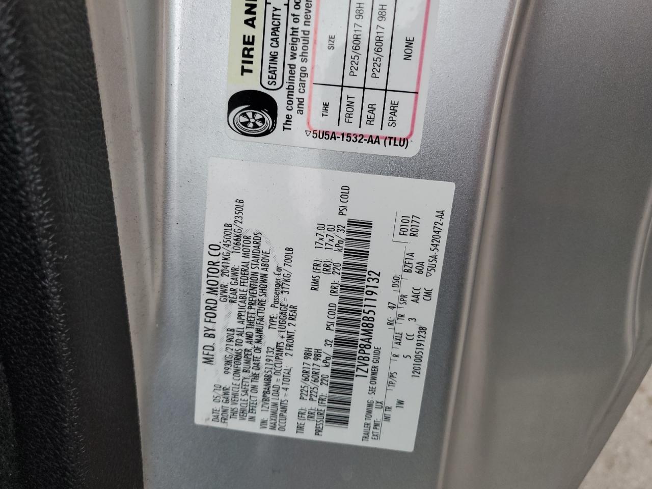 1ZVBP8AM8B5119132 2011 Ford Mustang