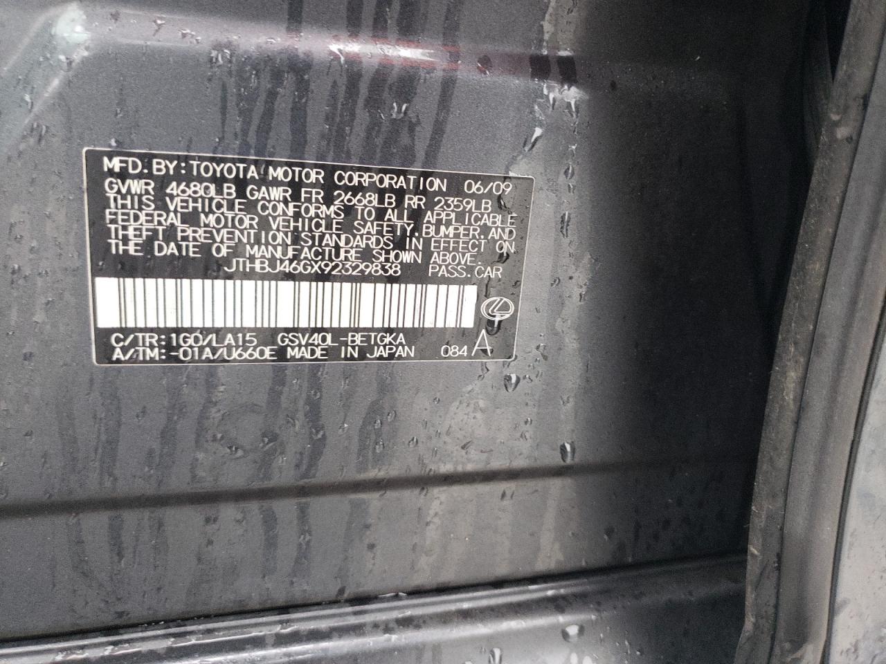 JTHBJ46GX92329838 2009 Lexus Es 350