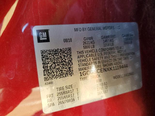 2019 CHEVROLET COLORADO L 1GCGSCENXK1119444