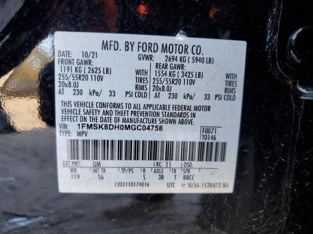 1FMSK8DH0MGC04758 | 2021 FORD EXPLORER X