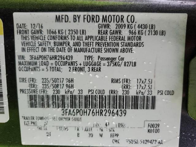 3FA6P0H76HR296439 | 2017 FORD FUSION SE