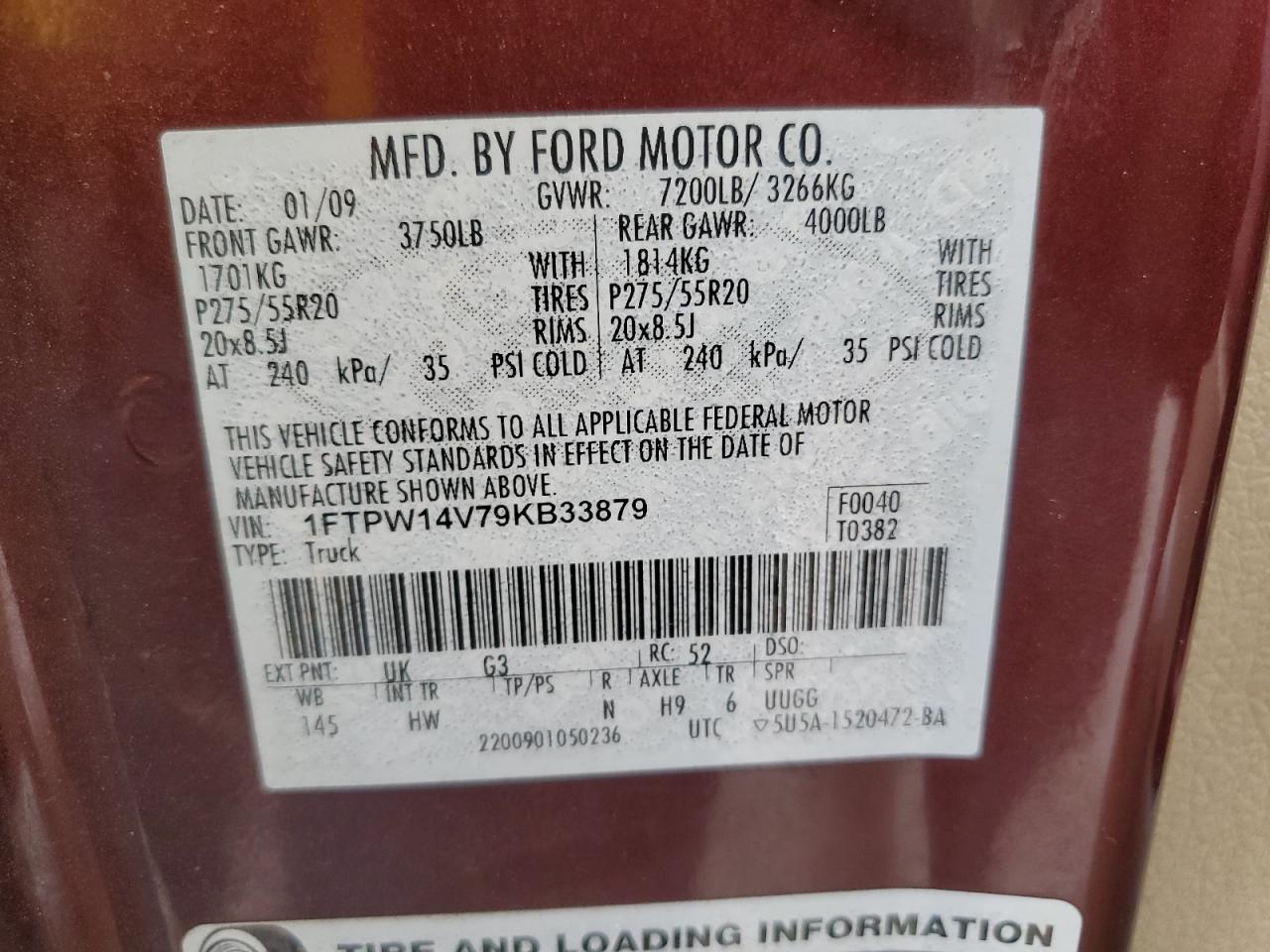 1FTPW14V79KB33879 2009 Ford F150 Supercrew