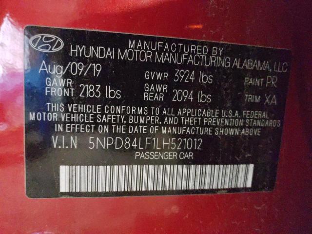 5NPD84LF1LH521012 | 2020 HYUNDAI ELANTRA SE