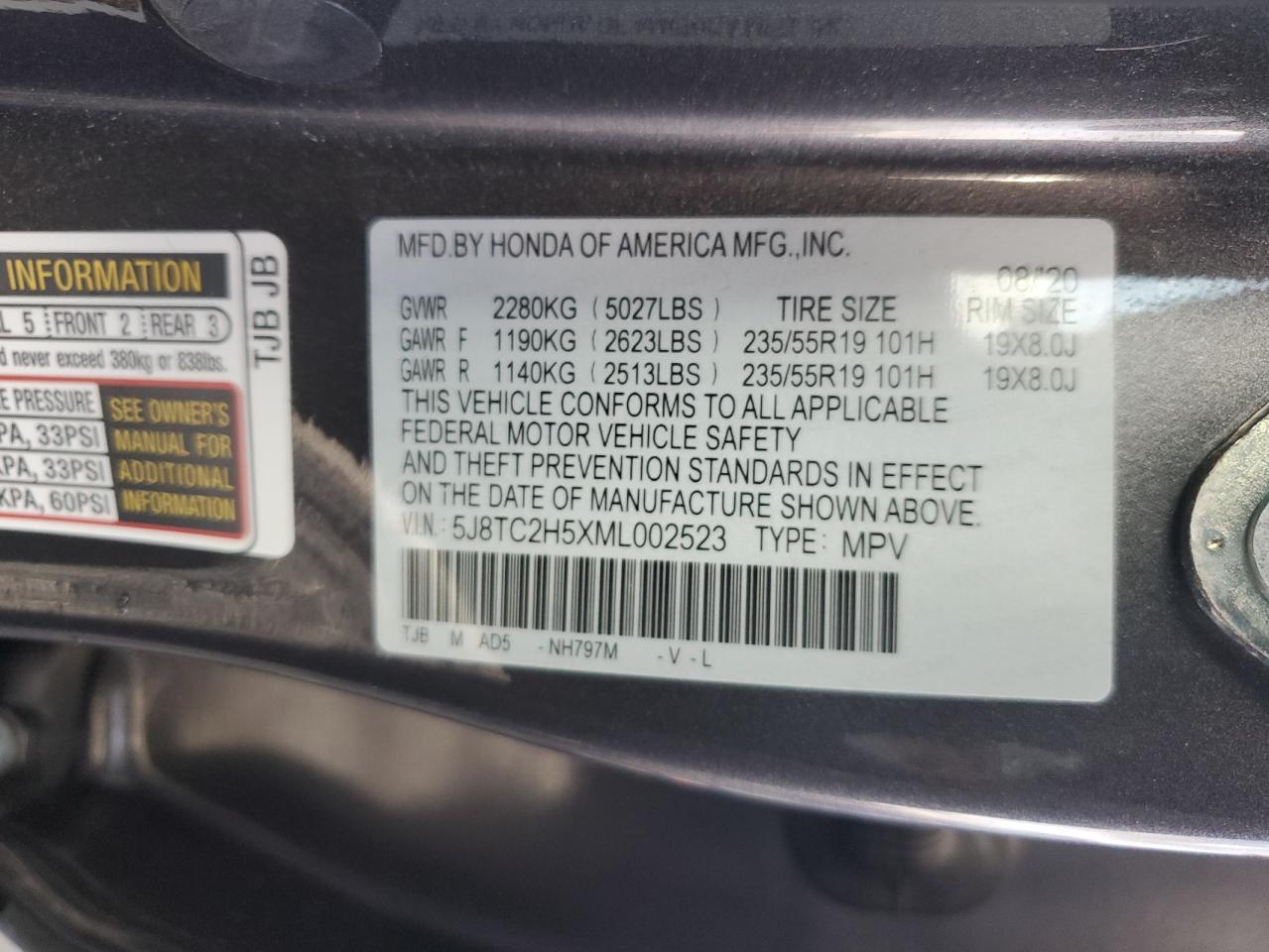 5J8TC2H5XML002523 2021 Acura Rdx Technology