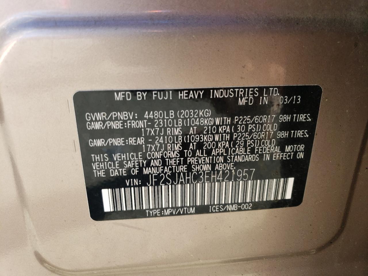 JF2SJAHC3EH421957 2014 Subaru Forester 2.5I Limited