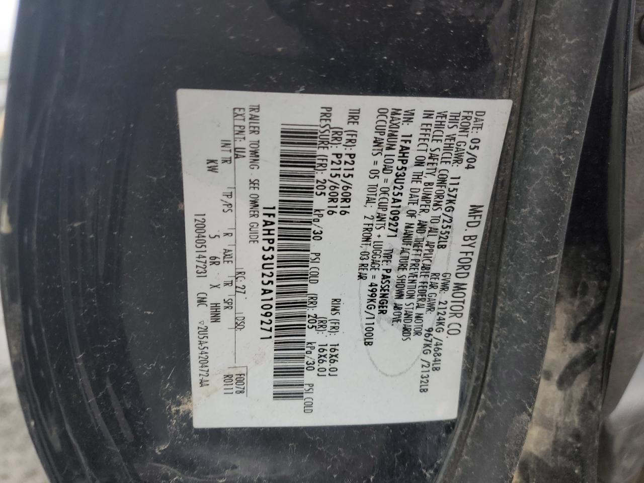 1FAHP53U25A109271 2005 Ford Taurus Se