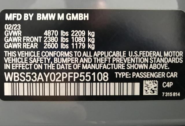2023 BMW M3 VIN: WBS53AY02PFP55108 Lot: 39735924