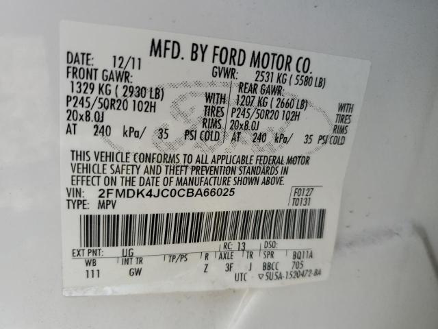 2FMDK4JC0CBA66025 | 2012 Ford edge sel