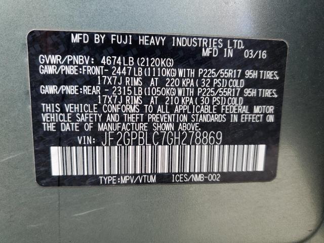 JF2GPBLC7GH278869 | 2016 SUBARU CROSSTREK