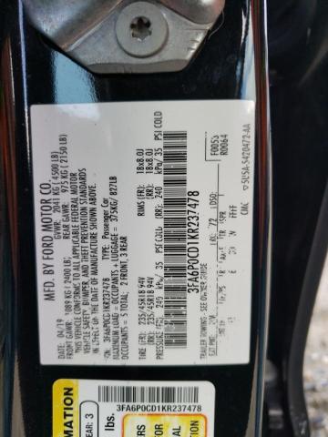 3FA6P0CD1KR237478 | 2019 FORD FUSION SEL