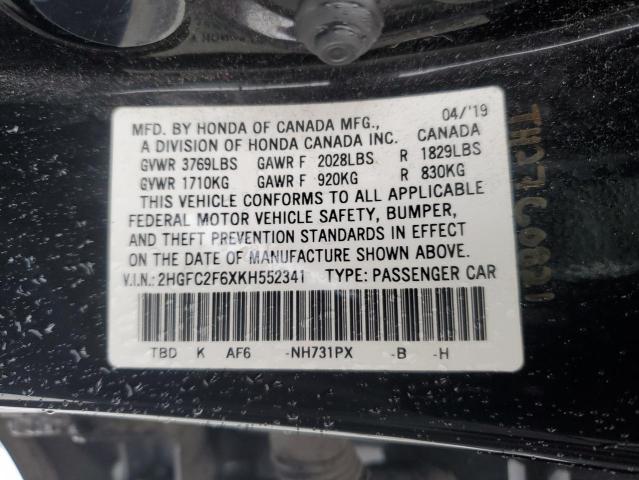 2019 HONDA CIVIC LX - 2HGFC2F6XKH552341