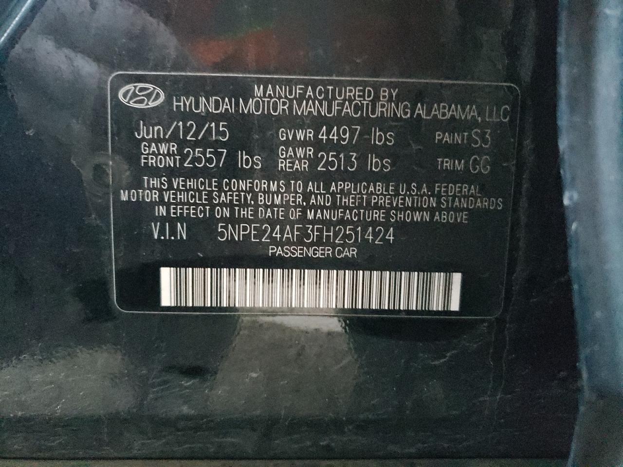 5NPE24AF3FH251424 2015 Hyundai Sonata Se