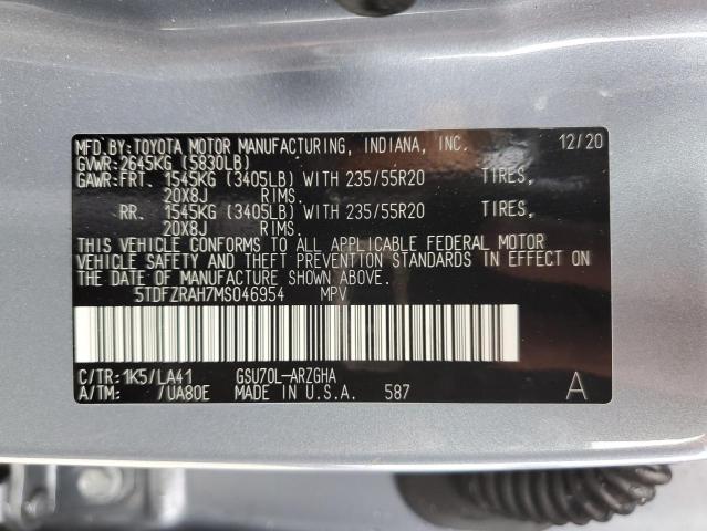 VIN 5TDFZRAH7MS046954 2021 Toyota Highlander, Platinum no.13