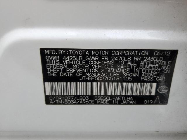 2012 Lexus Is 250 VIN: JTHBF5C27C5181105 Lot: 39725844