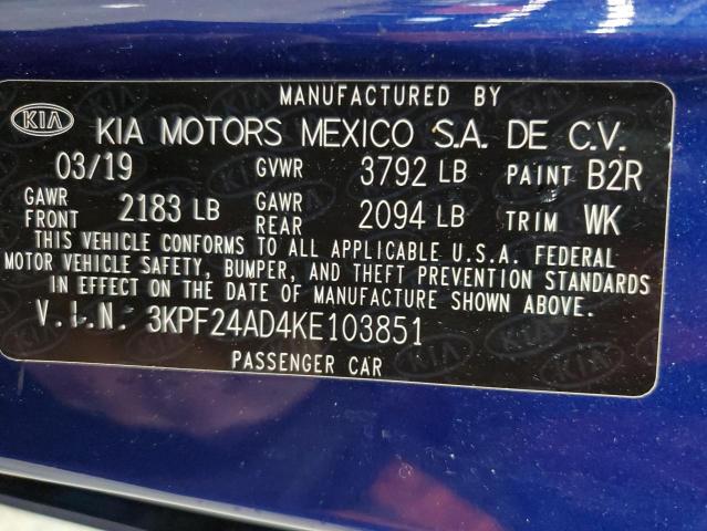 3KPF24AD4KE103851 | 2019 KIA FORTE FE