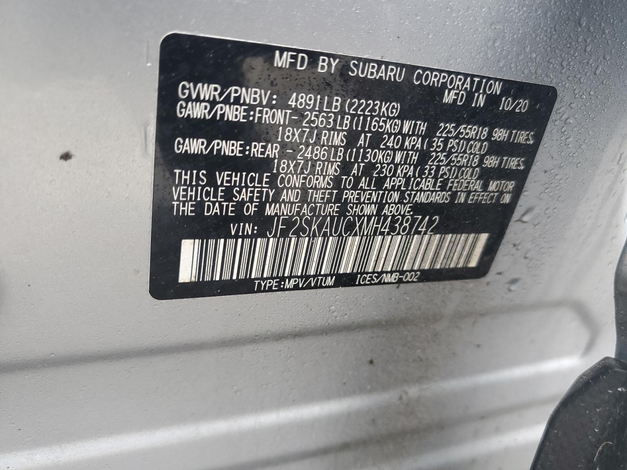 JF2SKAUCXMH438742 2021 Subaru Forester Limited