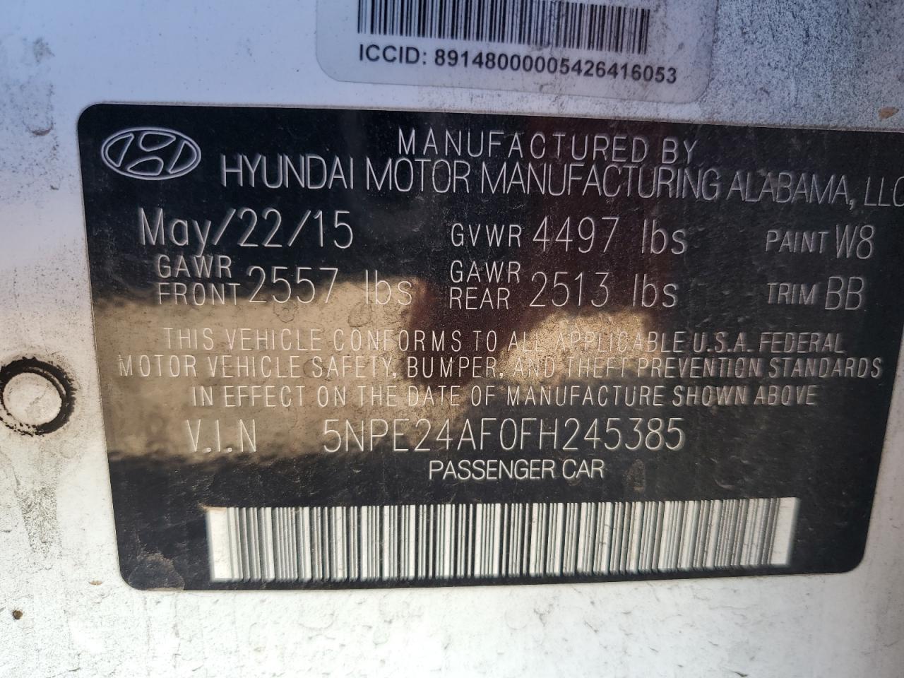 5NPE24AF0FH245385 2015 Hyundai Sonata Se