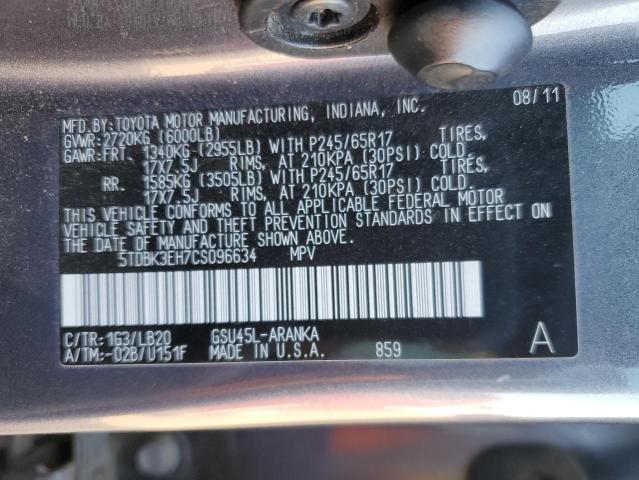 5TDBK3EH7CS096634 2012 Toyota Highlander Base