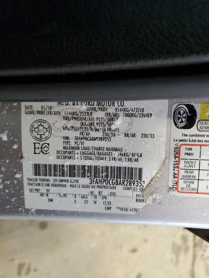 3FAHP0CG8AR289353 2010 Ford Fusion Sel