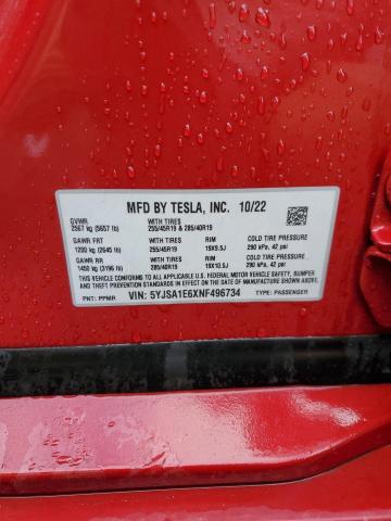 5YJSA1E6XNF496734 | 2022 TESLA MODEL S