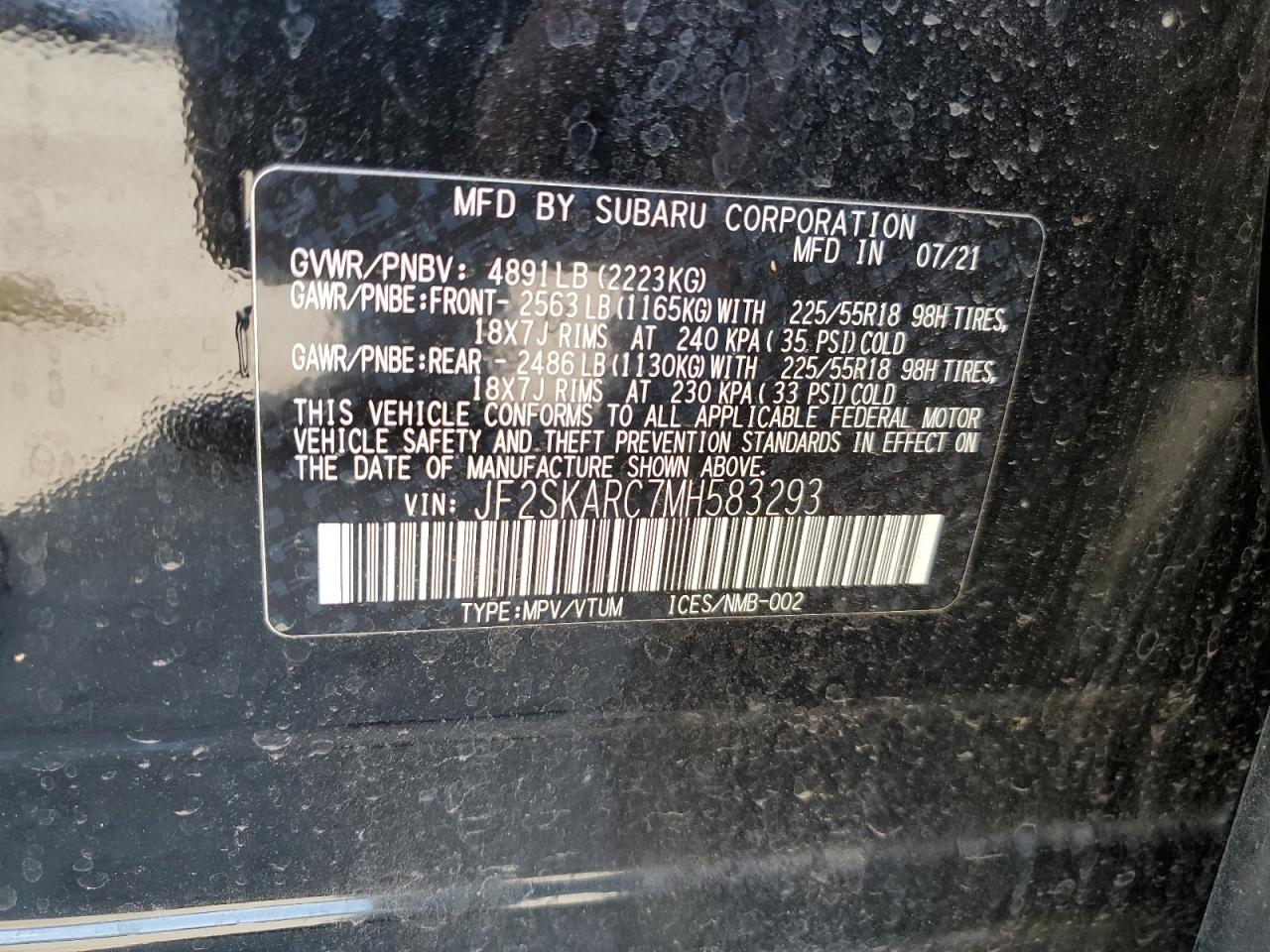 jf2skarc7mh583293 JF2SKARC7MH583293 2021 Subaru Forester Sport