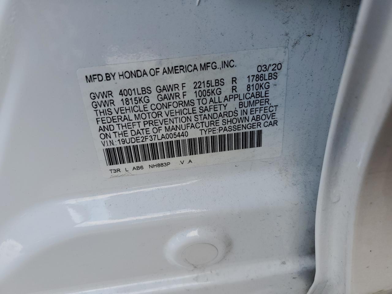 19UDE2F37LA005440 2020 Acura Ilx