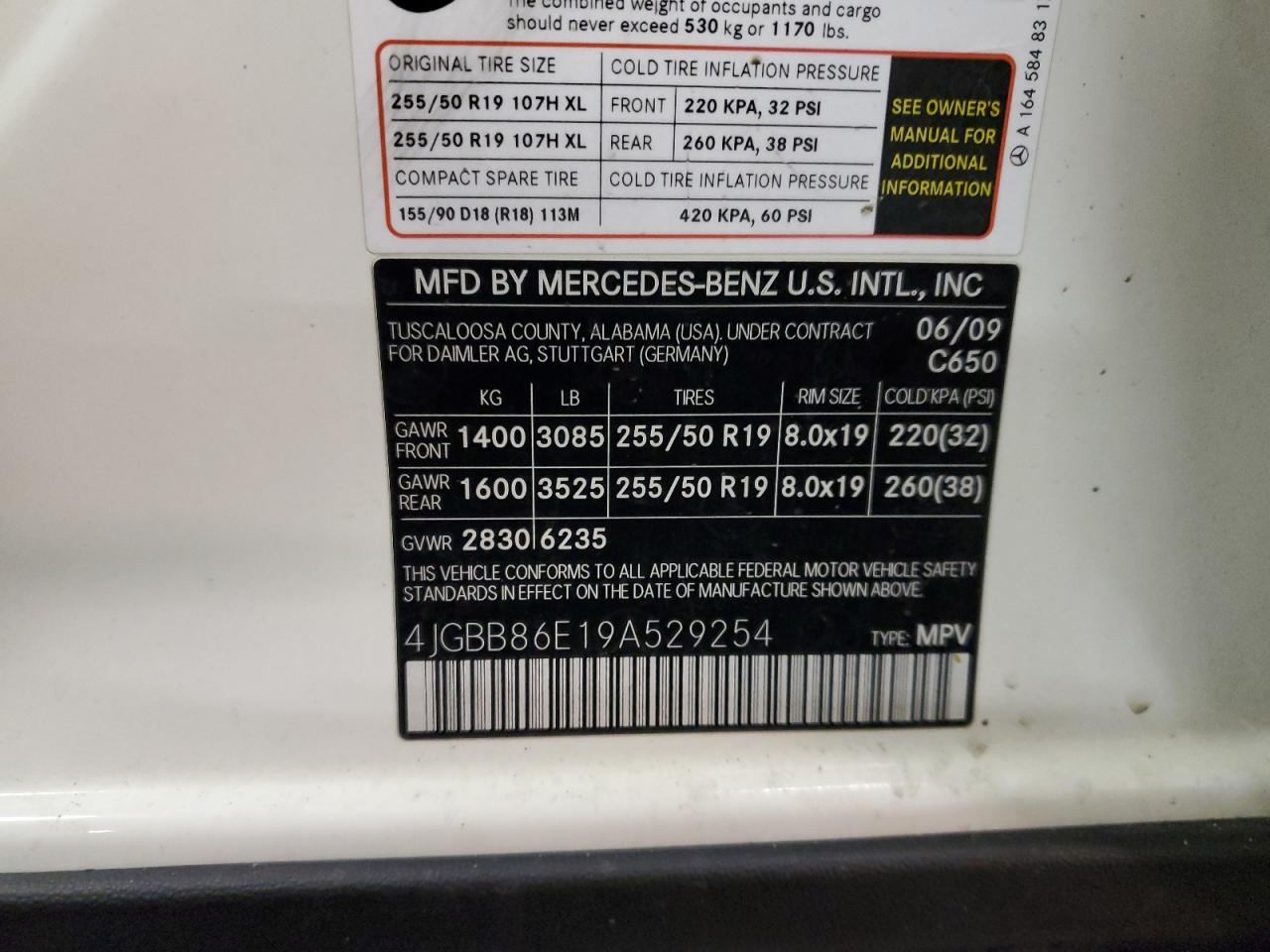 4JGBB86E19A529254 2009 Mercedes-Benz Ml 350