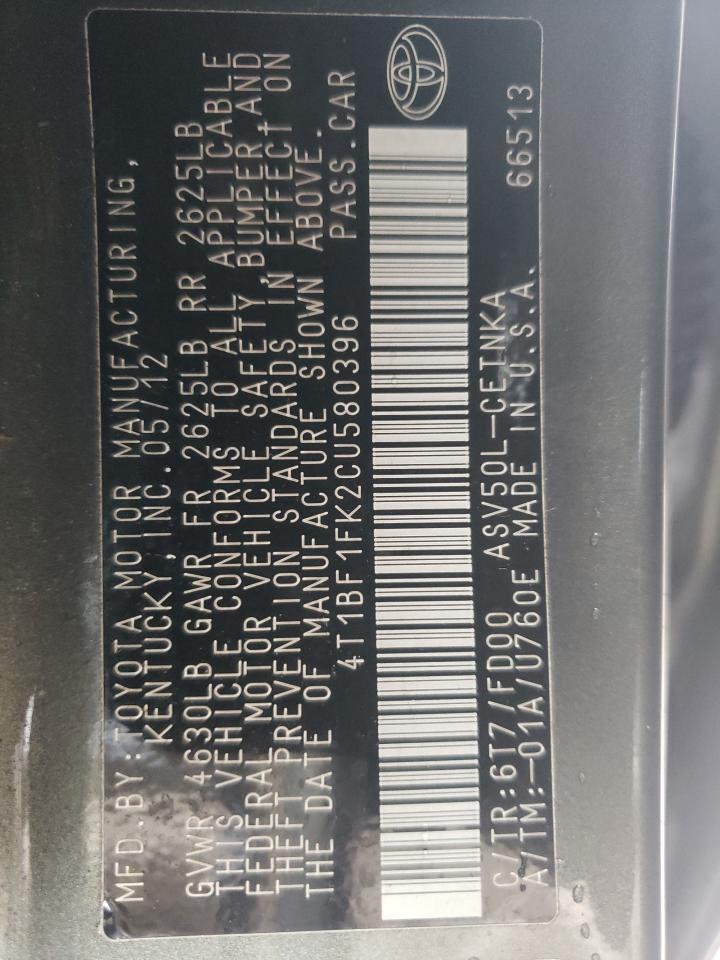 4T1BF1FK2CU580396 2012 Toyota Camry Base