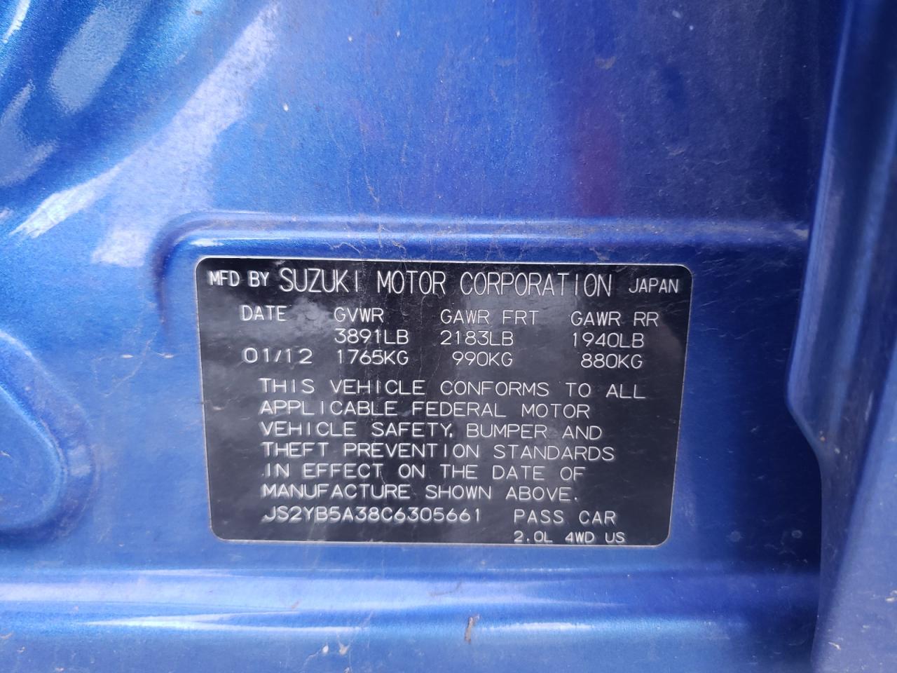 JS2YB5A38C6305661 2012 Suzuki Sx4