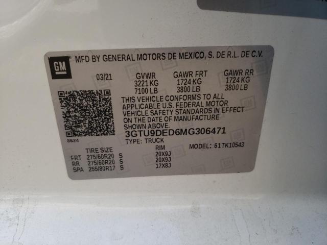 3GTU9DED6MG306471 | 2021 GMC SIERRA K15