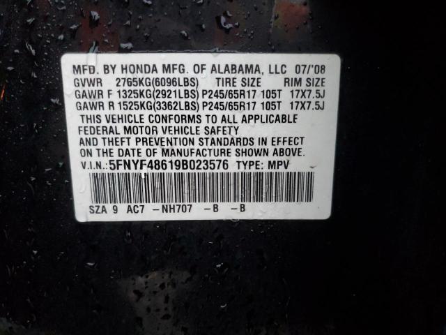 5FNYF48619B023576 | 2009 Honda pilot exl