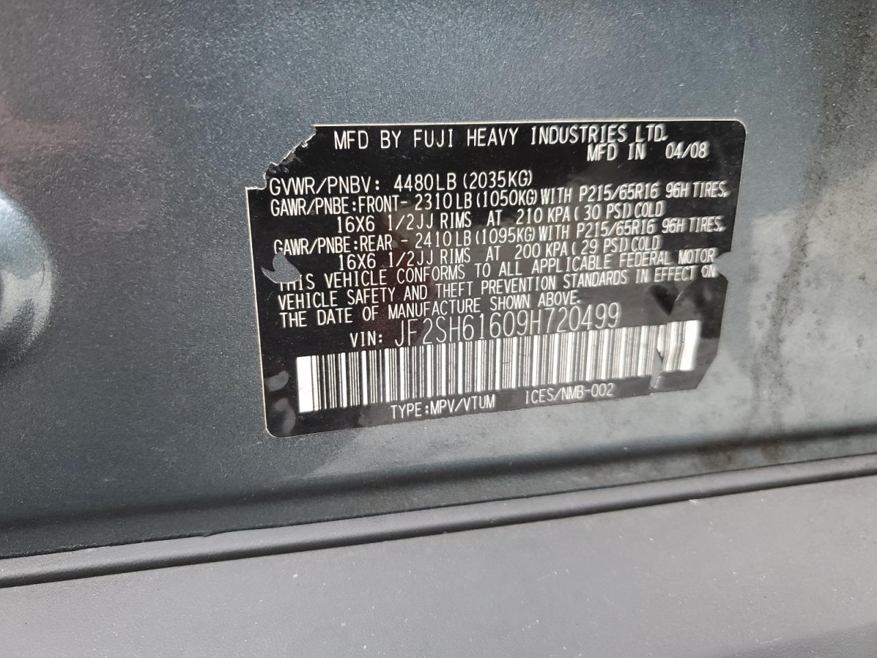 JF2SH61609H720499 2009 Subaru Forester 2.5X