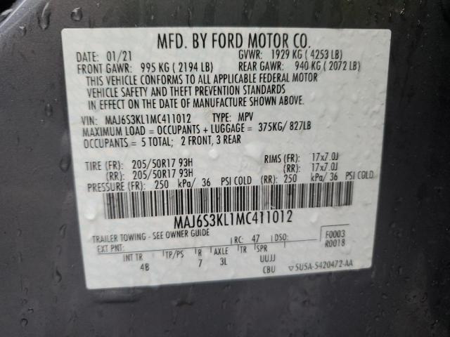 MAJ6S3KL1MC411012 | 2021 FORD ECOSPORT T