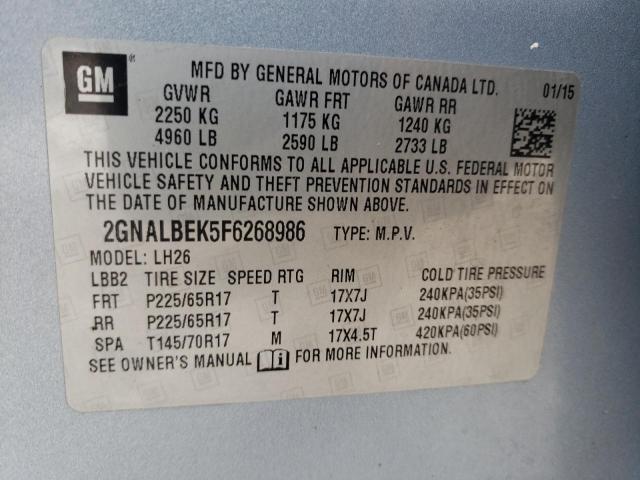 2015 Chevrolet Equinox Lt VIN: 2GNALBEK5F6268986 Lot: 37958924