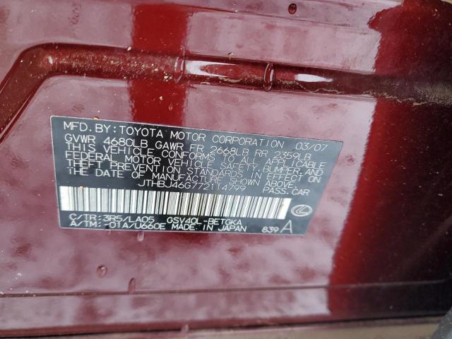 2007 Lexus Es 350 VIN: JTHBJ46G772114799 Lot: 59120554