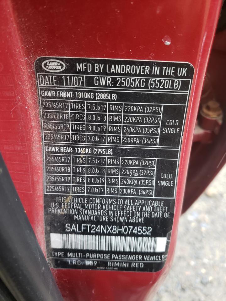 salft24nx8h074552 SALFT24NX8H074552 2008 Land Rover Lr2 Hse Technology