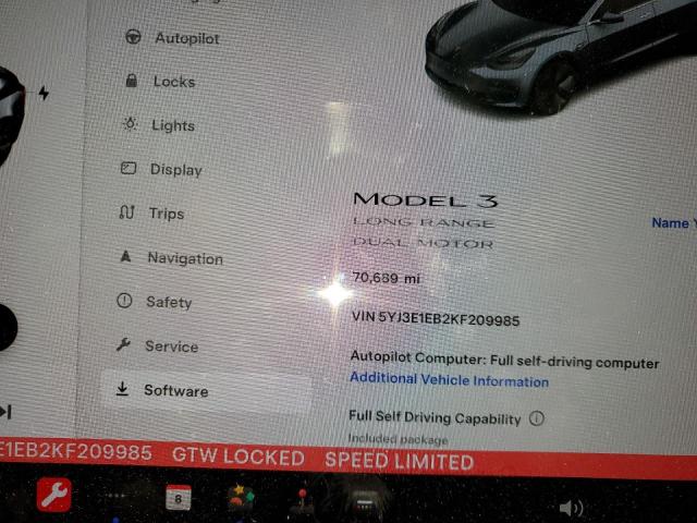 5YJ3E1EB2KF209985 | 2019 TESLA MODEL 3