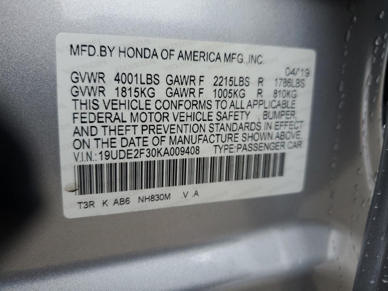 19UDE2F30KA009408 2019 Acura Ilx