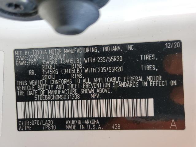 VIN 5TDEBRCH0MS031208 2021 Toyota Highlander, Hybri... no.14