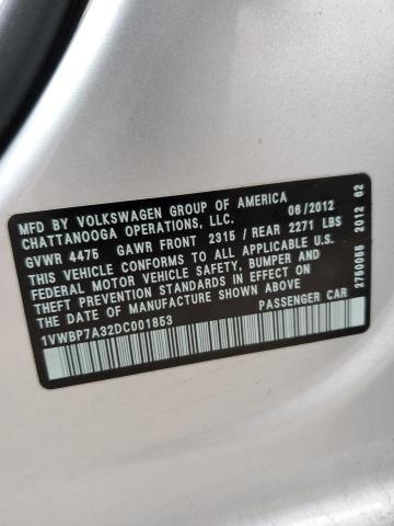 2013 Volkswagen Passat Se VIN: 1VWBP7A32DC001853 Lot: 37932484